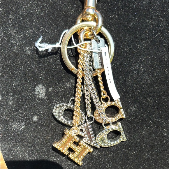 NWT! Rare Coach Silver Gold Gun Metal Black Large Keychain with Rhinestones - Picture 3 of 3